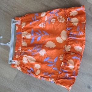 Orange floral linen skirt